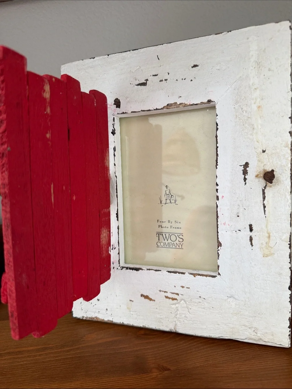 Two’s Company Vintage Late 90’s Rustic Distressed White Frame with Red Door